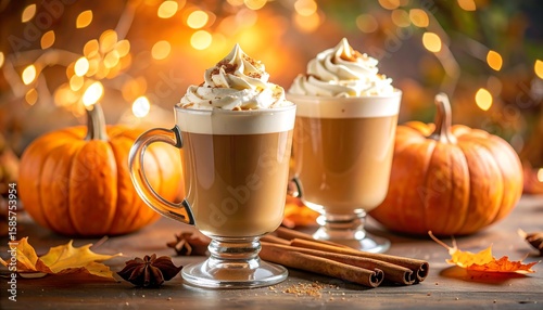 Autumnal coffee drinks with pumpkins