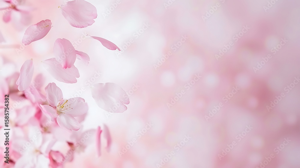 Fototapeta premium Delicate pink cherry blossoms falling gently in soft focus