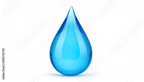 A vibrant blue water droplet symbolizing purity and freshness against a clean white background