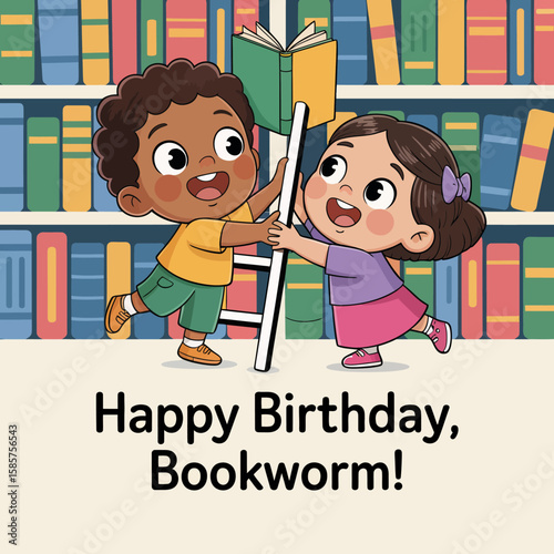 Birthday Bookworm Illustration
