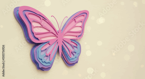 Elegant layered paper butterfly art design in shades of pink purple and blue