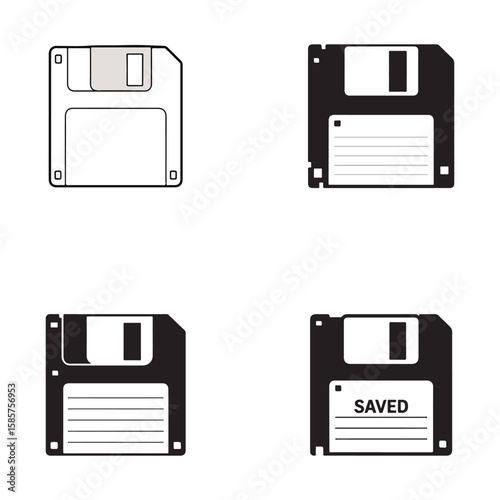 Floppy disk icons black white save data