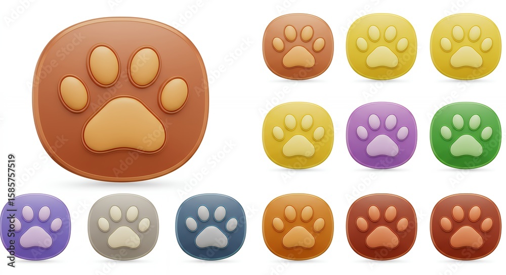 Fototapeta premium Colorful paw print icons