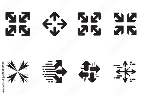 Arrows expanding outwards and inwards in various styles expansion contraction