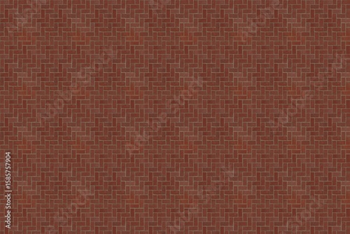 Herringbone-pattern red brick pavement is creating flat design texture filling entire frame