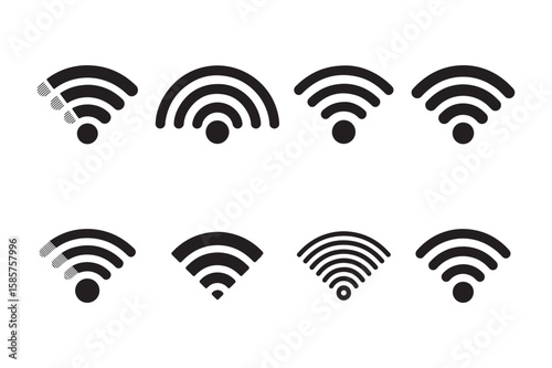 Black wifi signal icons with varying bars vector