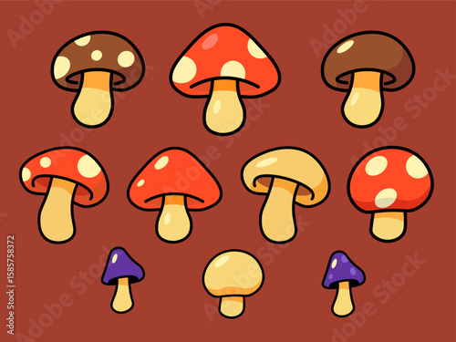 Cute Colorful Cartoon Mushroom Icons