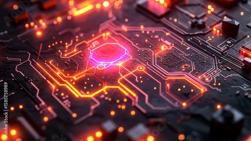 Wallpaper Mural Electronic Circuit Board with Glowing Components, Abstract High-Tech Technology Concept Torontodigital.ca