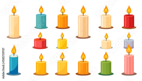 Collection of Colorful Pixel Art Candles with Flames