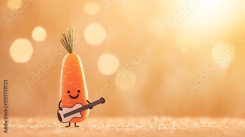 Happy Carrot Playing Guitar with Bokeh Background