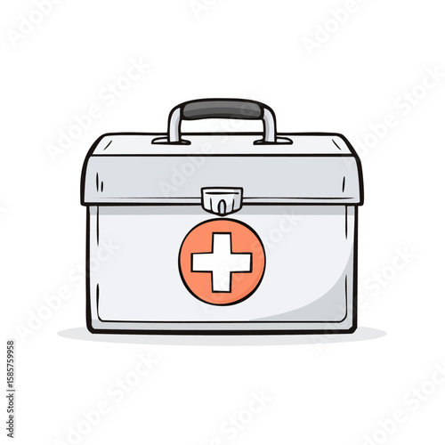 Medical first aid kit with a white cross, suitable for healthcare, emergency, safety, medical services, survival, and medical supplies concepts.