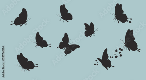 Enchanting silhouettes: A flutter of butterflies gracefully dance in the sky, casting a magical spell