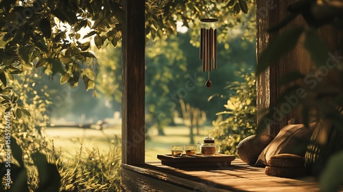 縁側の夏の午後と風鈴の音、癒しのティータイム