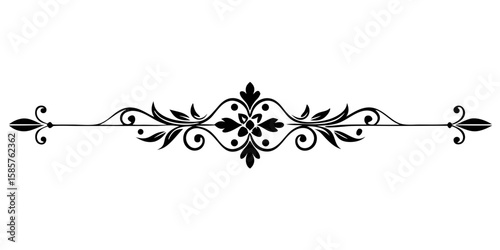 A minimal black ornamental divider with a delicate lace texture and stylized floral ends graces a clean white background for elegant design applications.
