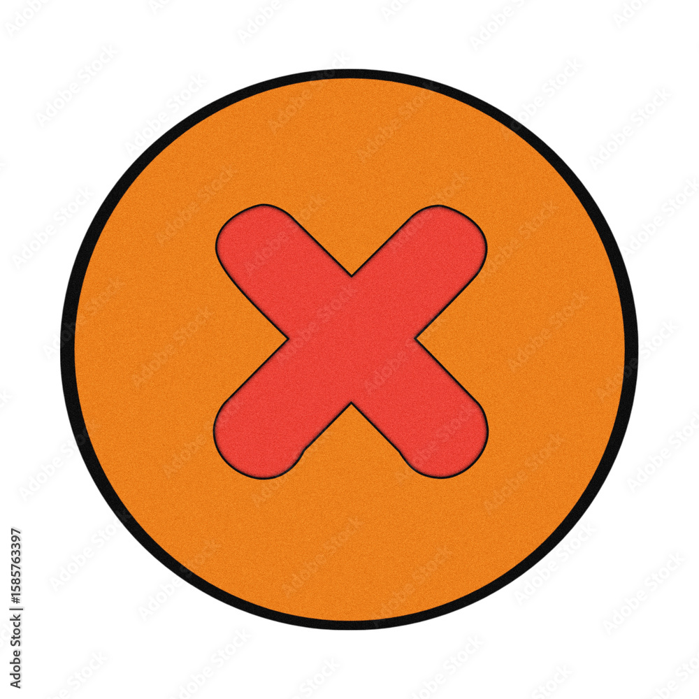 Obraz premium Red x symbol inside an orange circle with a black outline isolated on transparent background