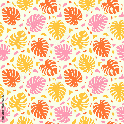 Seamless floral pattern from tropical monstera deliciosa plant. Abstract natural background