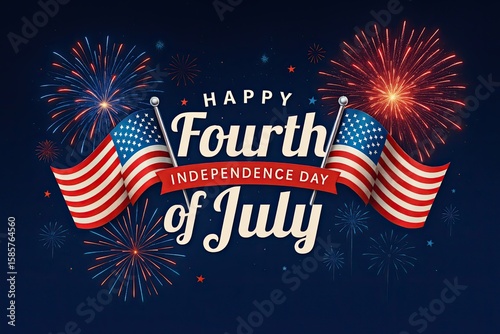 Fourth of July Fireworks and American Flags