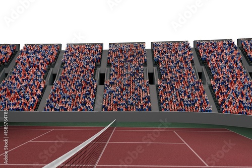 Supporters sitting in tribune watching tennis match