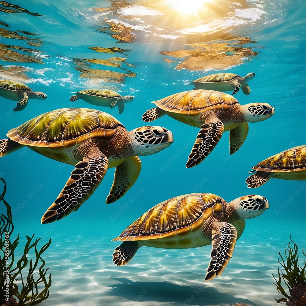 Obraz premium green sea turtle swimming