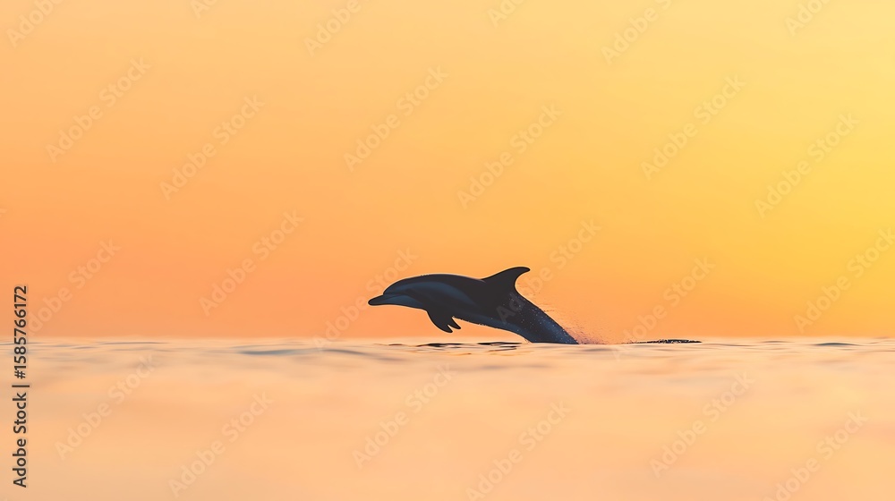 Naklejka premium Dolphin Leaping at Golden Sunset Ocean
