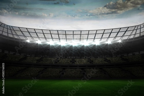 Large football stadium under blue sky