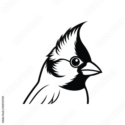 a titmouse bird head line art silhouette vector illustration on white background