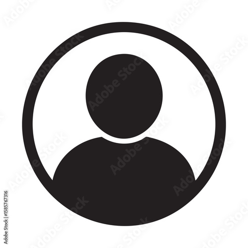 Solid black user profile icon in circle on white background representing account, login, avatar, and personal identity