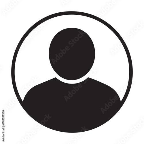 Solid black user profile icon in circle on white background representing personal account, login, avatar, and user identity