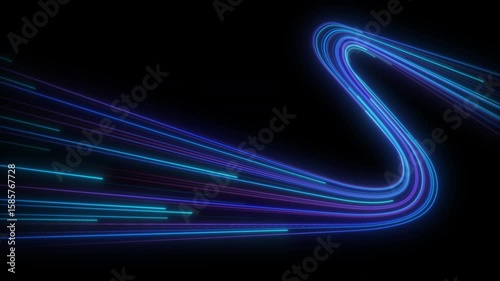 High speed blue line abstract technology background digital fiber hi tech concept. speed light line motion blur on dark background, data transfer simulation.