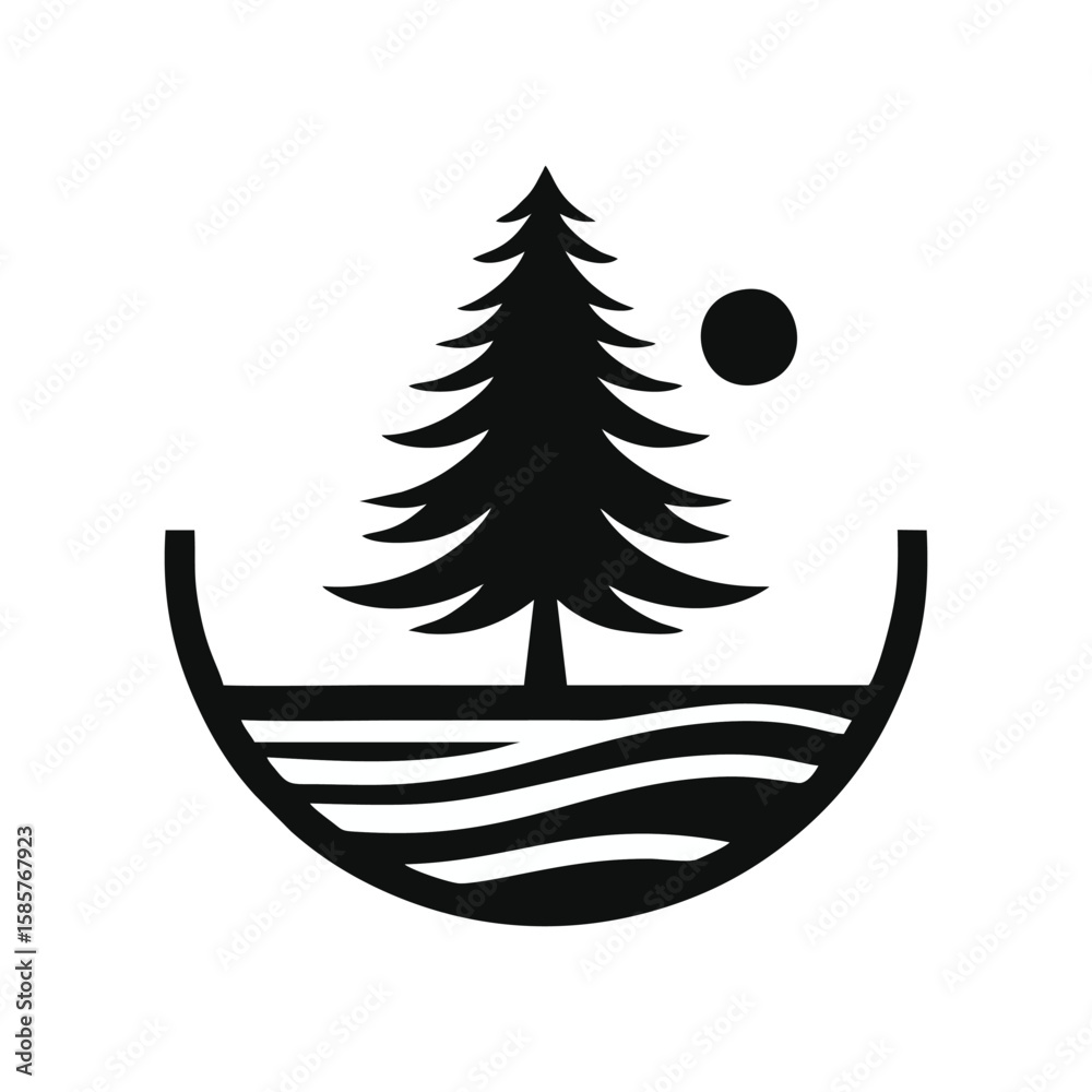 Pine tree black silhouette vector, Simple silhouette design vector icon with white background