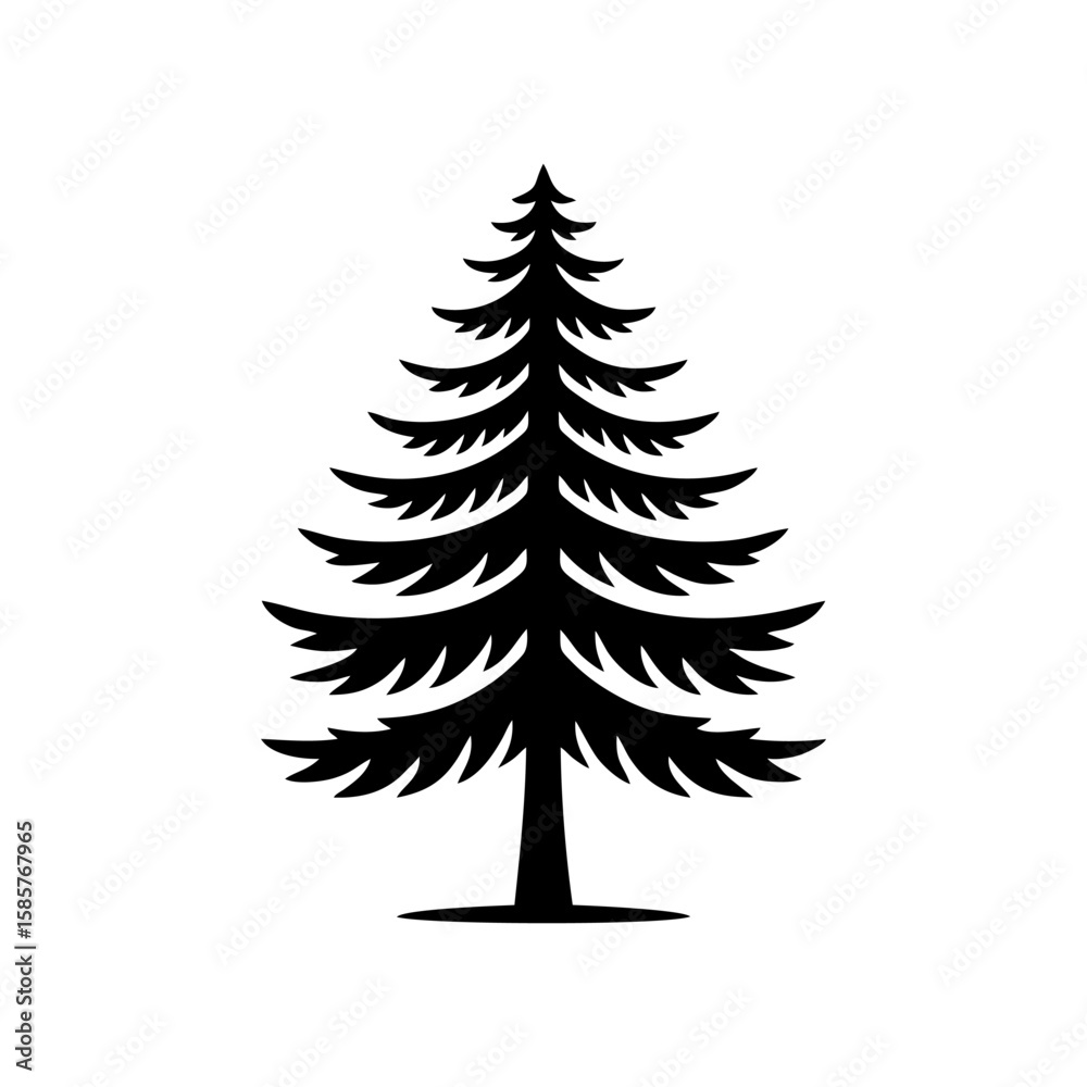 Pine tree black silhouette vector, Simple silhouette design vector icon with white background