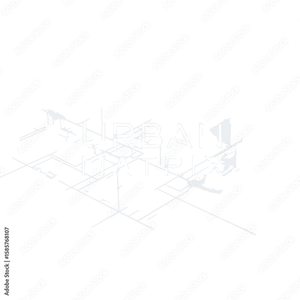 Fototapeta premium Isometric View of Urban Matrix Text with Architectural Grid Lines.