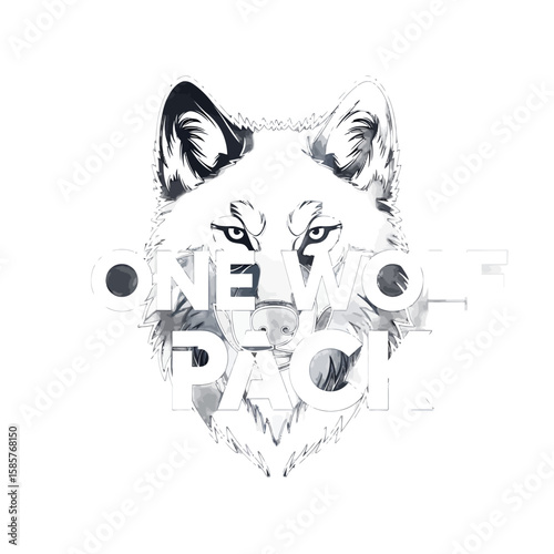 Majestic Wolf Head Portrait Intense Gaze Detailed Fur Monochrome Style.