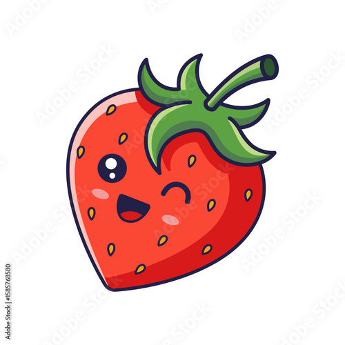 Cute Kawaii winking strawberry character set. Vector hand drawn cartoon icon illustration. Strawberry character in doodle style. Isolated on white background.