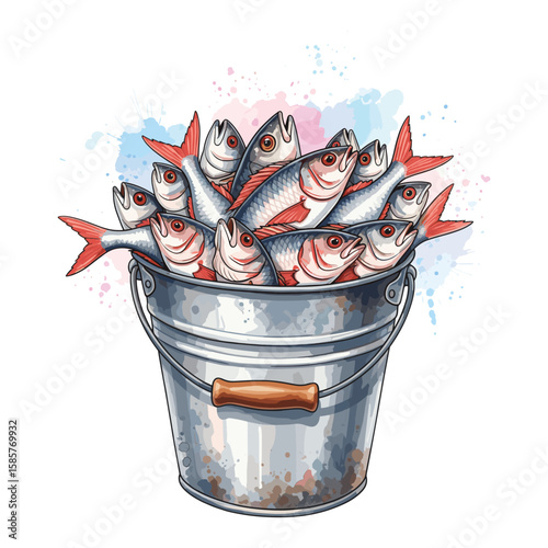 Bucket Full of Fish Watercolor Sublimation