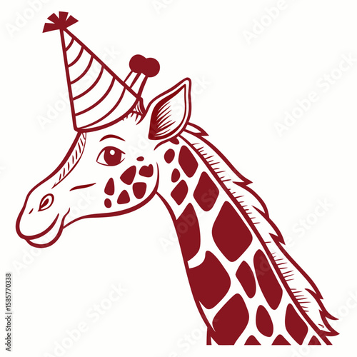 Cute cartoon giraffe wearing a party hat in a festive style