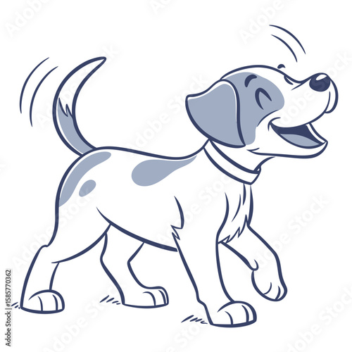 Happy cartoon dog wagging its tail in a playful style