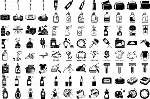 A set of icons for household chemicals, cosmetics and accessories.