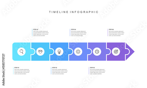 Business road map timeline infographic concept. with icons and 6 steps. Can be used for workflow layout, icons, diagram, report, web design Creative. marketing data. Vector illustration
