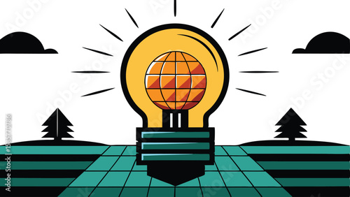 A comprehensive set of illustrations depicting solar energy panels in contexts and stages of energy production