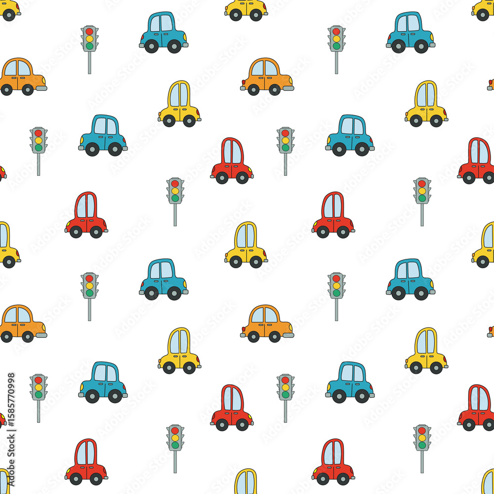 custom made wallpaper toronto digitalKids pattern with cars. Cartoon cars seamless. Repeating pattern for boys. Children's cartoon background