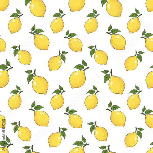 Lemon seamless pattern. Citrus background. Repeating pattern with lemons. Lemon with leaves seamless