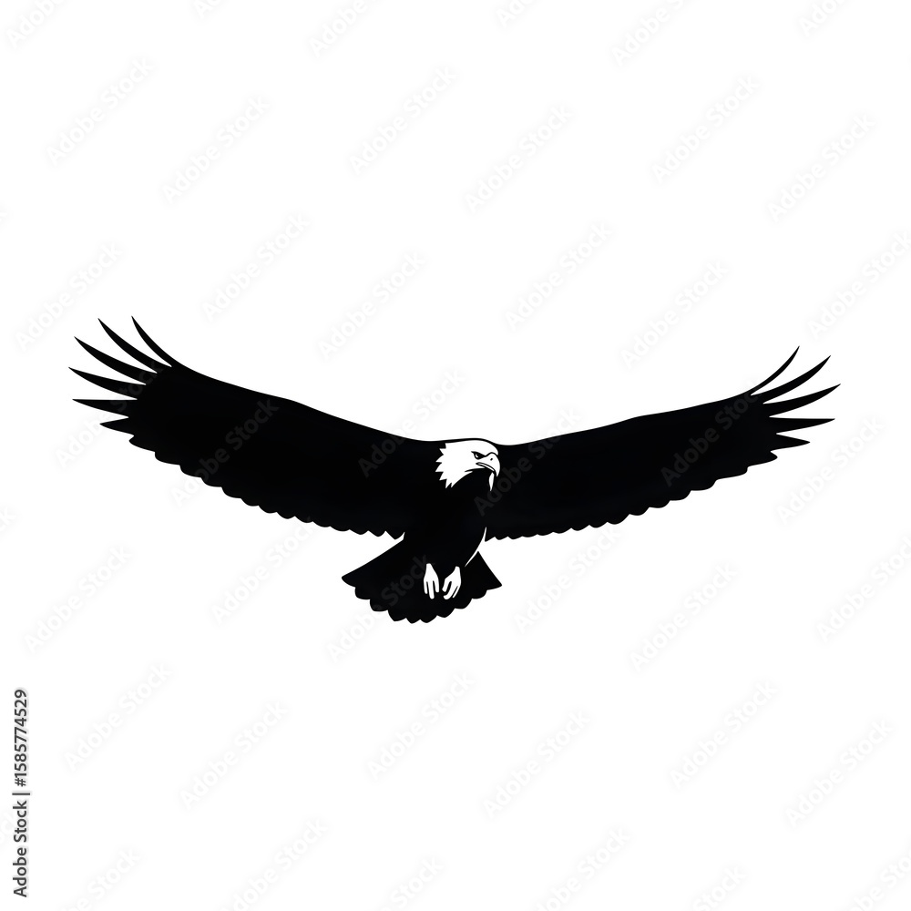 Fototapeta premium Dramatic Silhouette of an Eagle in Flight Displays Power and Freedom Against a White Backdrop