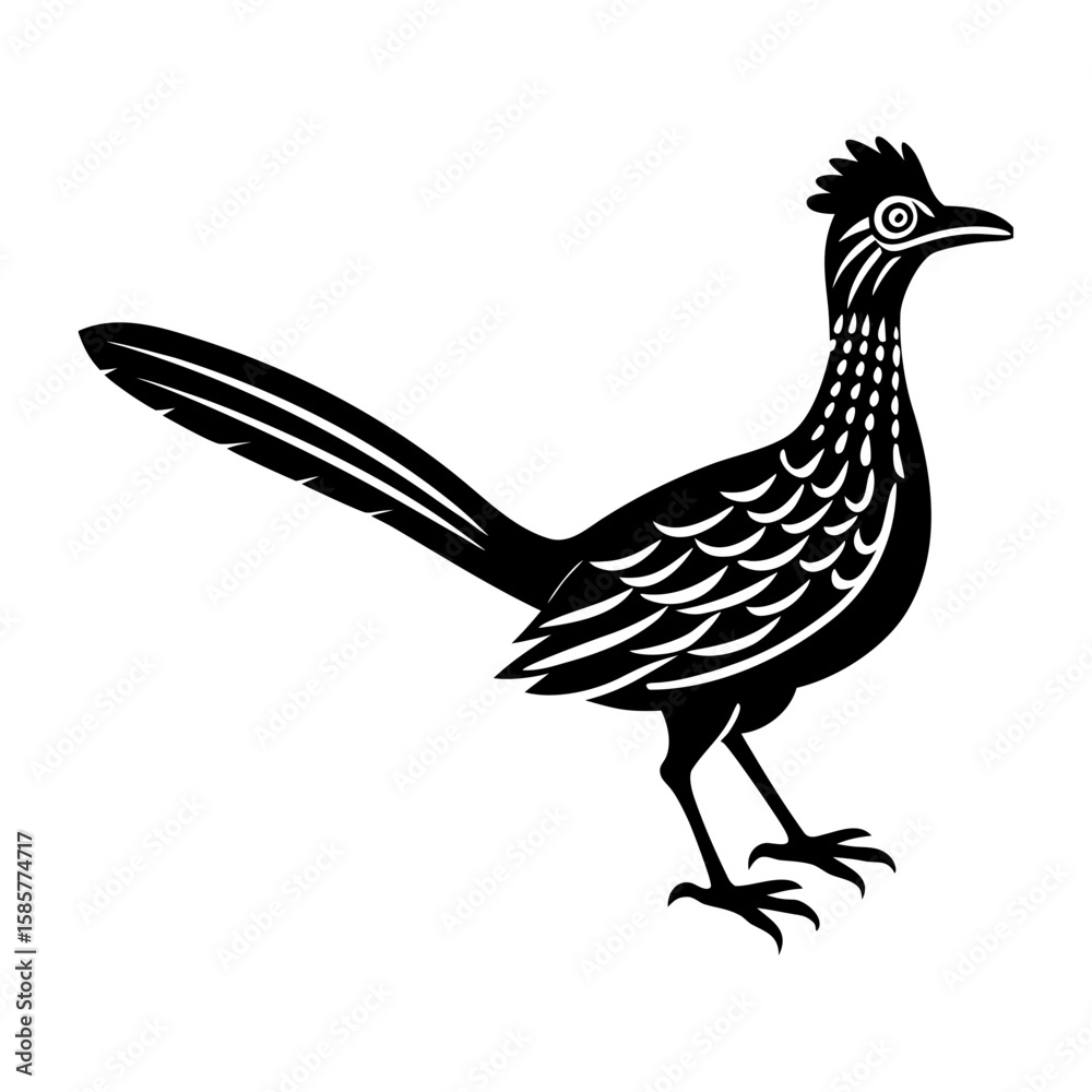 Obraz premium Illustration of a roadrunner bird standing in black and white design