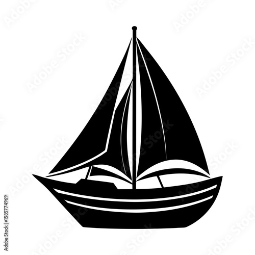 Illustration of a sailboat with sails and hull in solid black color