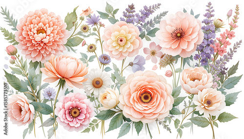 Elegant Floral Arrangement with Peach Pink and Lavender Flowers.