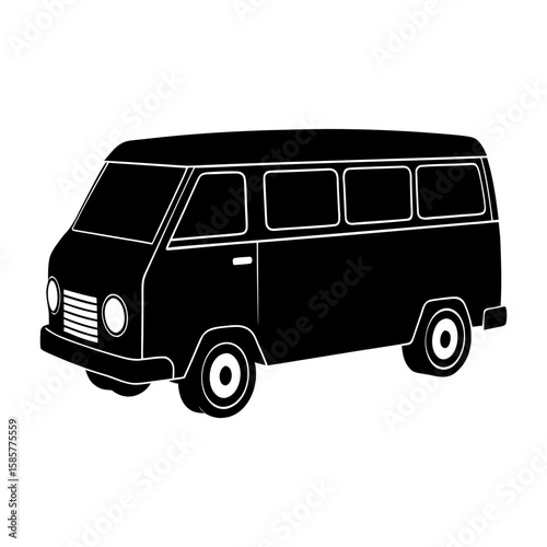 Illustration of a black van with white details on a white background