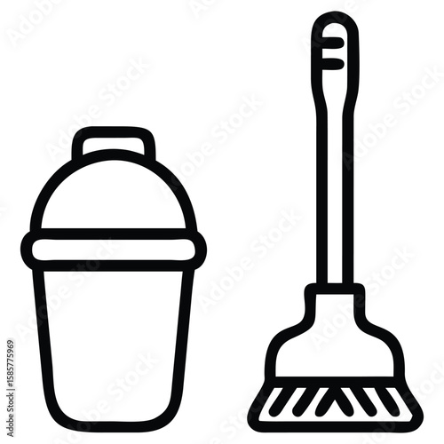 Mop and bucket cleaning outline icon for design projects and presentations