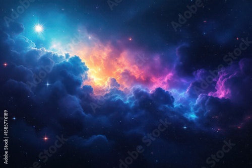 Ethereal Cosmic Cloudscape: Vibrant Nebula with Starry Field and Dreamy Atmosphere