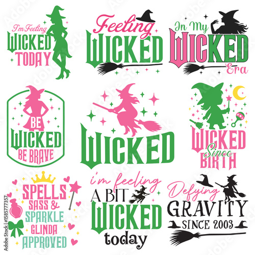 Set of Wicked T-shirt Vector, Wicked Change For Good Shirt, Spooky Wicked Illustration, Witchy Quote, Witch Pink And Green ClipartPrint